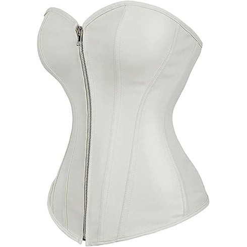 Zipper Front Faux Leather Overbust Corset Bustier Tops