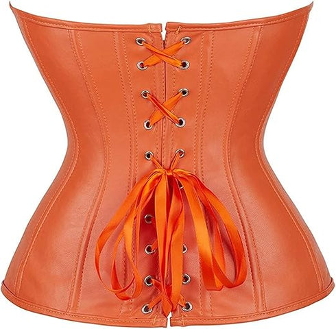 Zipper Front Faux Leather Overbust Corset Bustier Tops