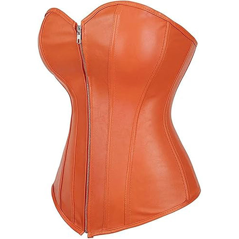 Zipper Front Faux Leather Overbust Corset Bustier Tops