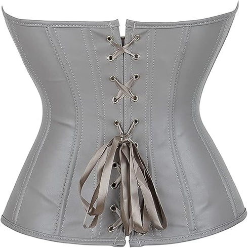 Zipper Front Faux Leather Overbust Corset Bustier Tops