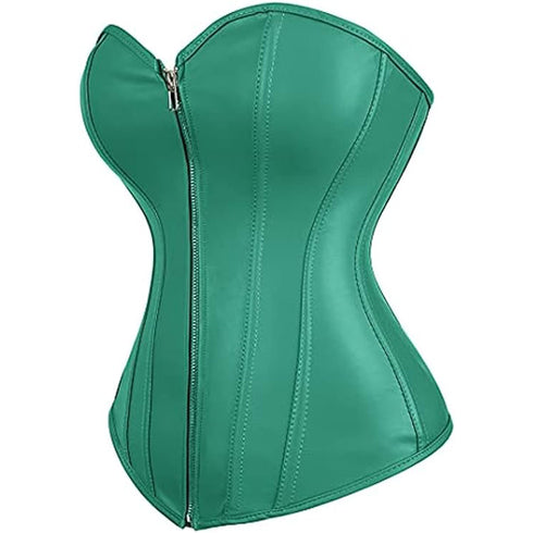 Zipper Front Faux Leather Overbust Corset Bustier Tops
