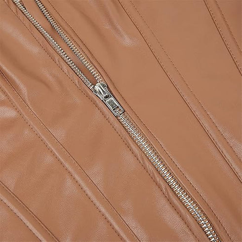 Zipper Front Faux Leather Overbust Corset Bustier Tops