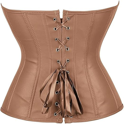 Zipper Front Faux Leather Overbust Corset Bustier Tops