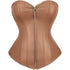 Zipper Front Faux Leather Overbust Corset Bustier Tops