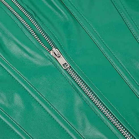 Zipper Front Faux Leather Overbust Corset Bustier Tops