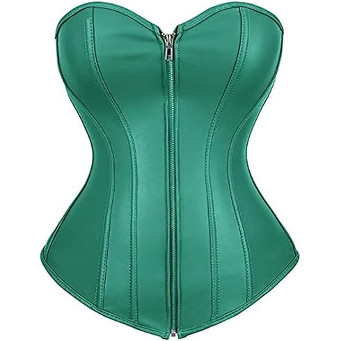 Zipper Front Faux Leather Overbust Corset Bustier Tops