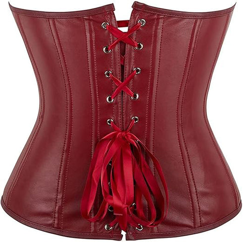 Zipper Front Faux Leather Overbust Corset Bustier Tops