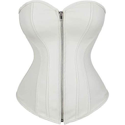 Zipper Front Faux Leather Overbust Corset Bustier Tops