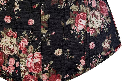 Retro Elegant Floral Print Denim Overbust Sweetheart Corset