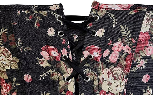 Retro Elegant Floral Print Denim Overbust Sweetheart Corset