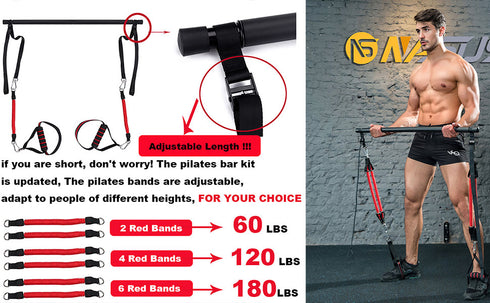 Adjustable Pilates Bar Kit with Resistance Band, Yoga Pilates Stick