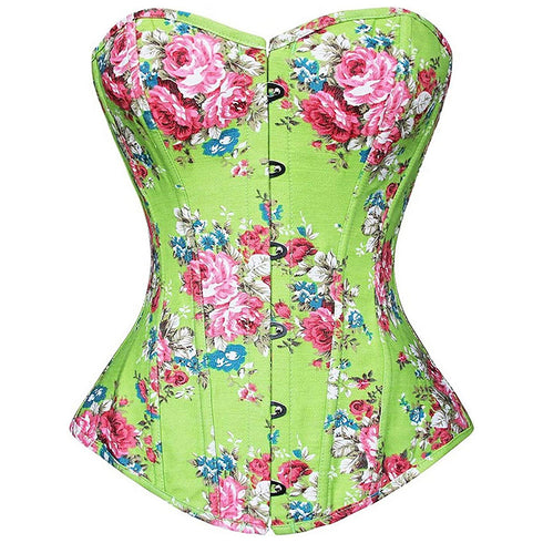 Retro Elegant Floral Print Denim Overbust Sweetheart Corset