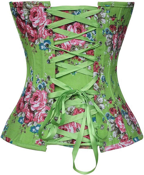 Retro Elegant Floral Print Denim Overbust Sweetheart Corset