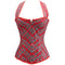 Classic Red Plaid Workout Overbust Lace Up Halter Corset