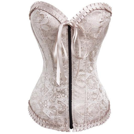 Fashion Sweetheart Zipper Closure Bustier Overbust Brocade Corset