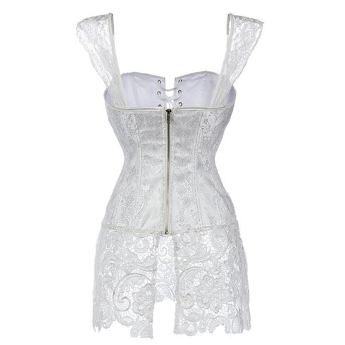 Gothic Burlesque White Corset Dress Lace Skirt With Zipper Back