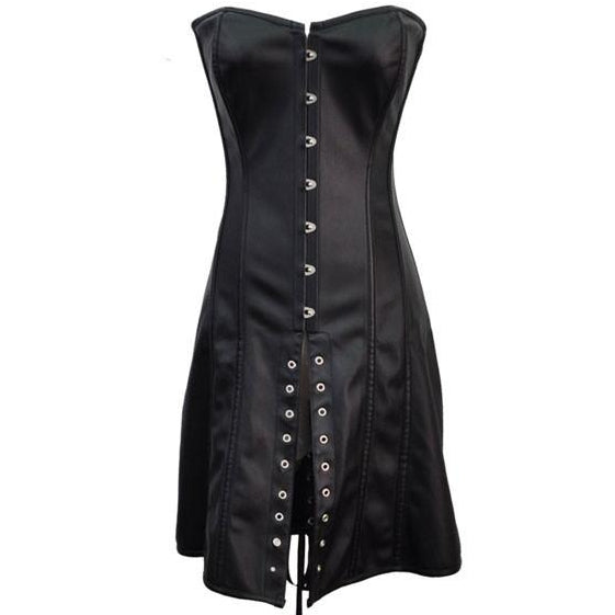 Gothic Retro Leather Black Long Corset Steampunk Dress