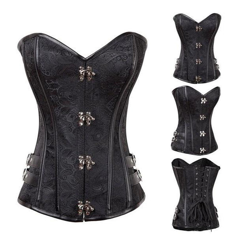 Gothic Strapless Steampunk Steel Boned Brocade Overbust Corset