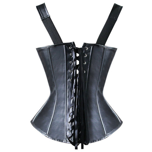 Black Faux Leather Steampunk Corset Basque Top