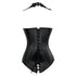 Leather Steampunk Collared Steel Boned Zip Vest Corset