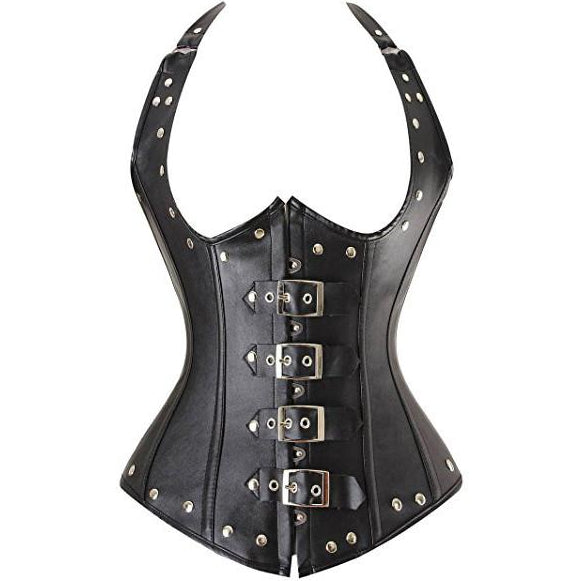 Leather Steel Boned Buckle Cupless Underbust Rivet Corset