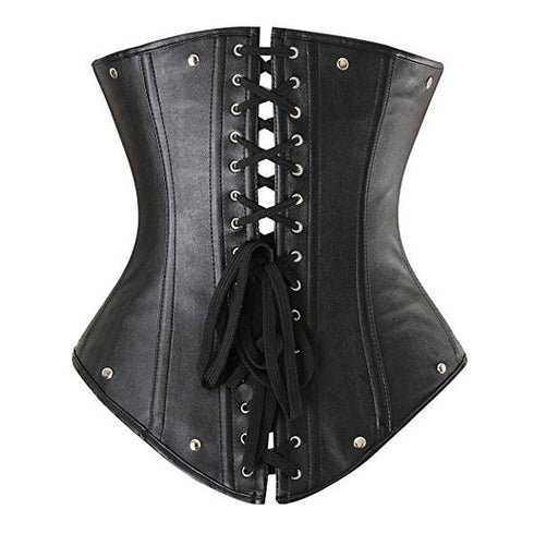 Leather Steel Boned Buckle Cupless Underbust Rivet Corset