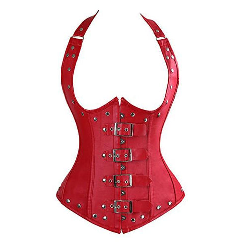 Leather Steel Boned Buckle Cupless Underbust Rivet Corset