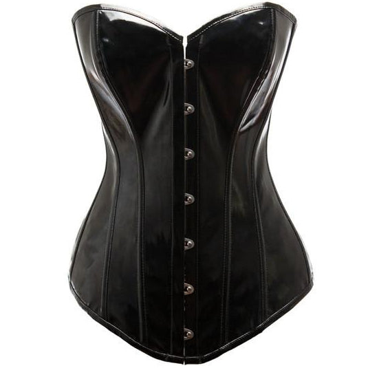 Shiny PVC Leather Steampunk Gothic Black Overbust Corset