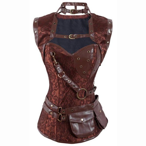 Steampunk Brocade Jacket Corset With Belt Pockets