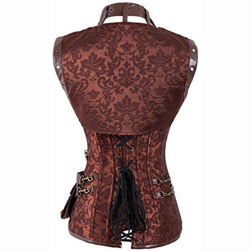 Steampunk Brocade Jacket Corset With Belt Pockets