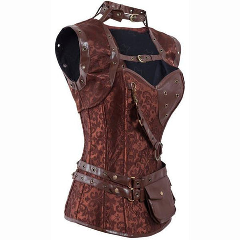 Steampunk Brocade Jacket Corset With Belt Pockets