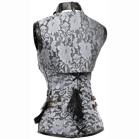 Steampunk Brocade Jacket Corset With Belt Pockets
