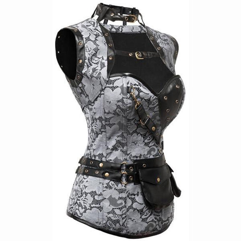 Steampunk Brocade Jacket Corset With Belt Pockets