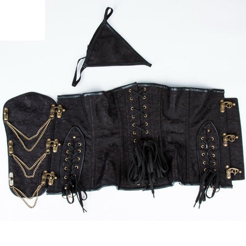 Steampunk Chain Lace Embroidered Waist Cincher Underbust Corset