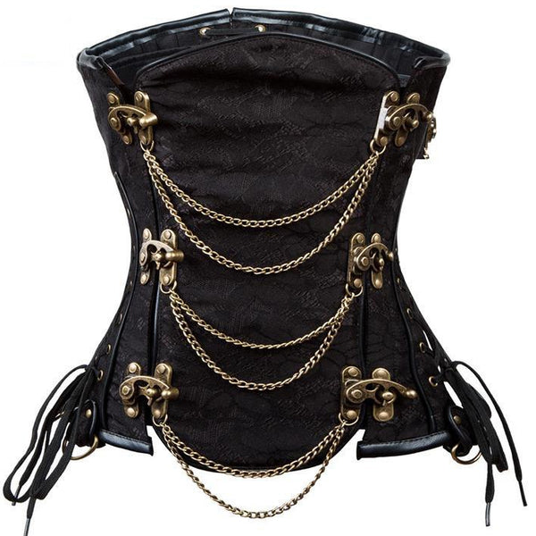 Steampunk Chain Lace Embroidered Waist Cincher Underbust Corset