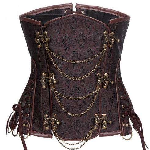 Steampunk Chain Lace Embroidered Waist Cincher Underbust Corset