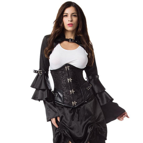 Steampunk Gothic Victorian Underbust Clasp Buckles Brocade Corset