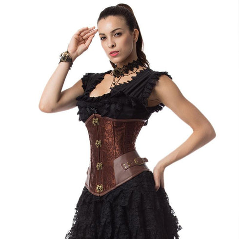Steampunk Gothic Victorian Underbust Clasp Buckles Brocade Corset