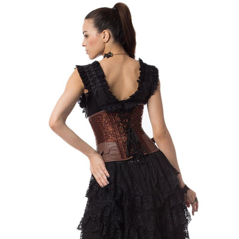 Steampunk Gothic Victorian Underbust Clasp Buckles Brocade Corset