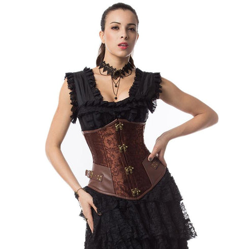Steampunk Gothic Victorian Underbust Clasp Buckles Brocade Corset