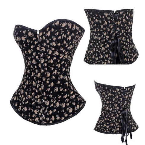 Waist Cincher Skull Pattern Overbust Sweetheart Black Corset