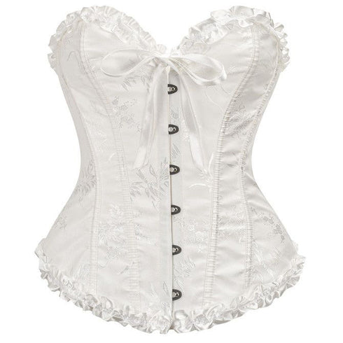 Women's Beautiful Floral Lace Up Boned Overbust Corset Bustier Lingerie Bodyshaper Top