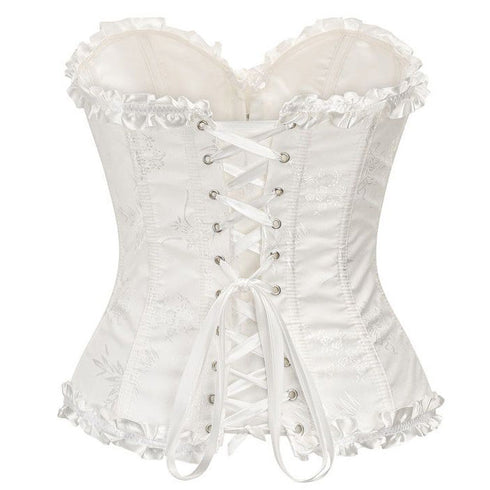 Women's Beautiful Floral Lace Up Boned Overbust Corset Bustier Lingerie Bodyshaper Top