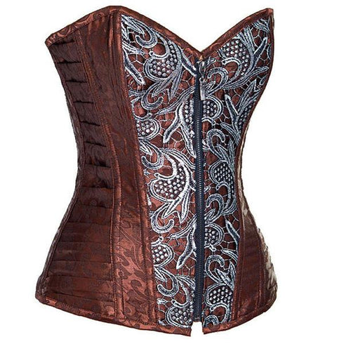 Women's Fashion Brocade Steampunk Front Zip Up Corset