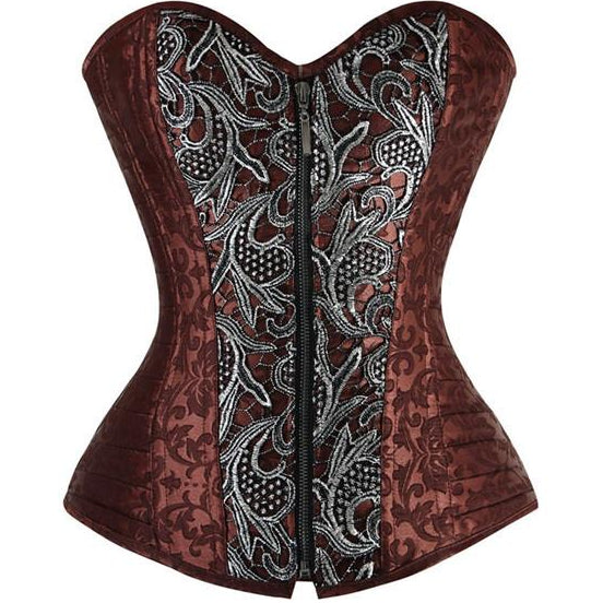 Women's Fashion Brocade Steampunk Front Zip Up Corset