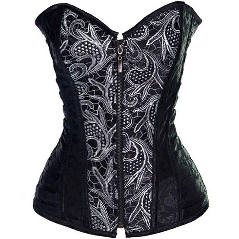 Women's Fashion Brocade Steampunk Front Zip Up Corset