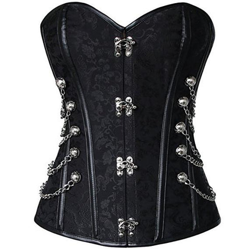 Victorian Steampunk Lace Up Brocade Corset with Chains