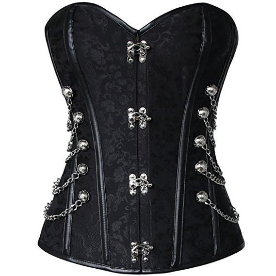 Victorian Steampunk Lace Up Brocade Corset with Chains