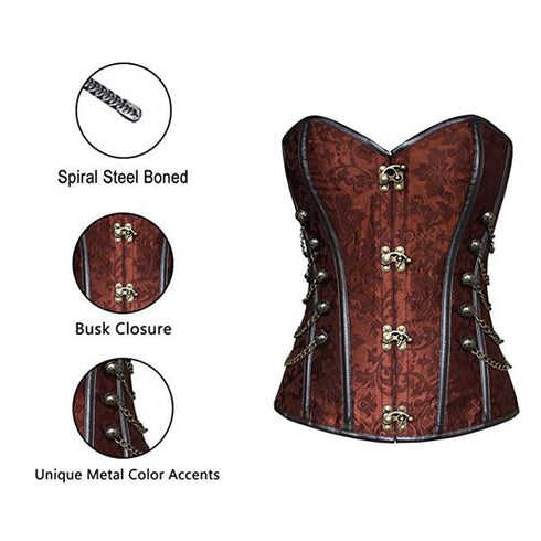 Victorian Steampunk Lace Up Brocade Corset with Chains