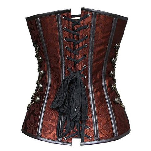 Victorian Steampunk Lace Up Brocade Corset with Chains
